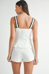 KAI EMBROIDERED SQUARE NECK VEST AND SHORTS SET