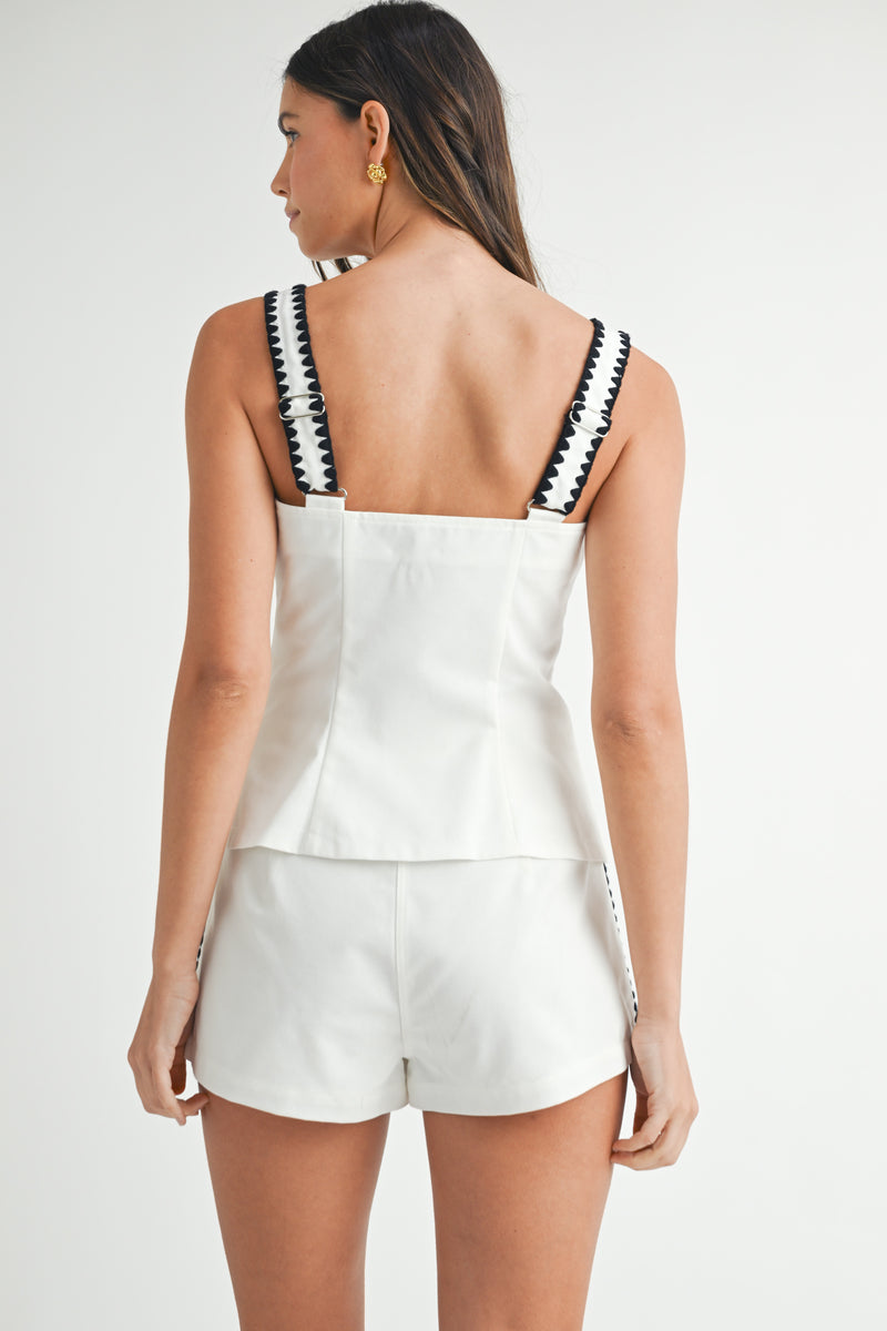 KAI EMBROIDERED SQUARE NECK VEST AND SHORTS SET