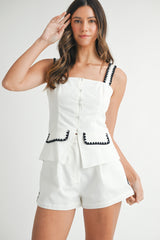 KAI EMBROIDERED SQUARE NECK VEST AND SHORTS SET