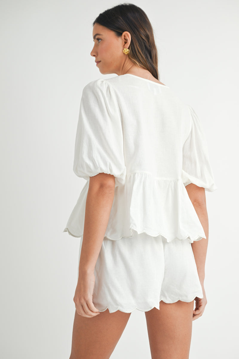 YSELLA SCALLOPED TOP AND SHORTS SET