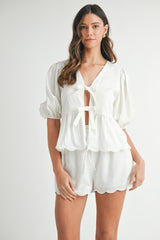 YSELLA SCALLOPED TOP AND SHORTS SET