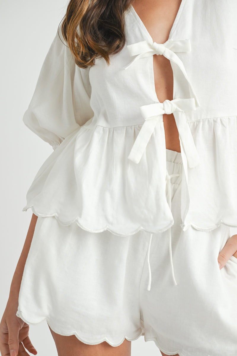 YSELLA SCALLOPED TOP AND SHORTS SET