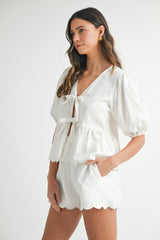 YSELLA SCALLOPED TOP AND SHORTS SET