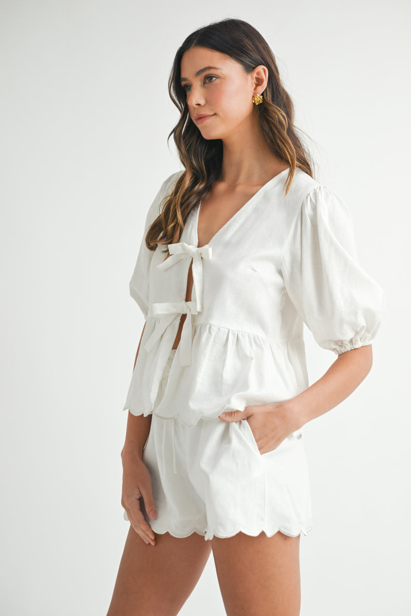 YSELLA SCALLOPED TOP AND SHORTS SET