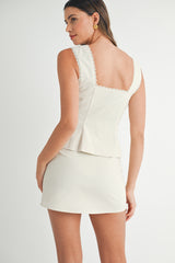 EILENE EMBROIDERED TOP AND MINI SKIRT SET