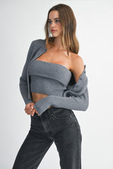 ZHURI RIB KNIT SWEATER CARDIGAN SET