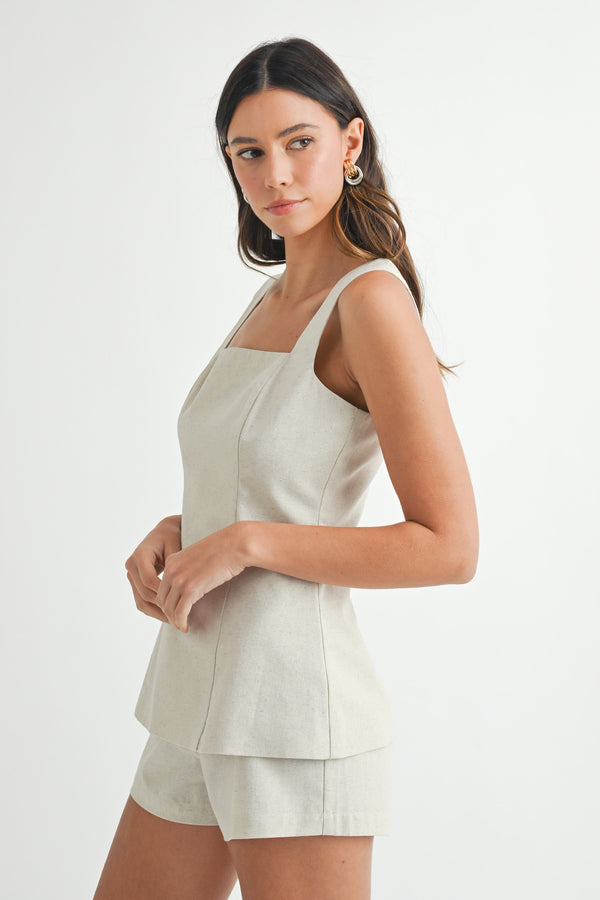 ARIJIN  SQUARE NECK TOP AND SHORTS LINEN SET