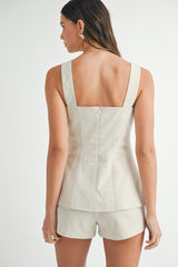 ARIJIN  SQUARE NECK TOP AND SHORTS LINEN SET