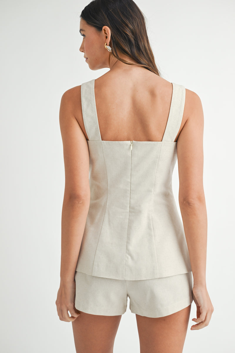 ARIJIN  SQUARE NECK TOP AND SHORTS LINEN SET