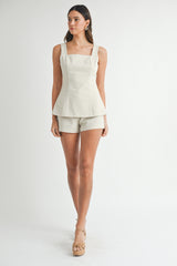 ARIJIN  SQUARE NECK TOP AND SHORTS LINEN SET