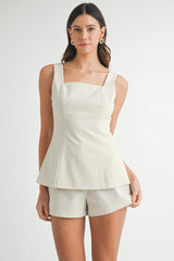 ARIJIN  SQUARE NECK TOP AND SHORTS LINEN SET