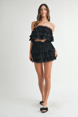 XARA RUFFLE TOP AND SKIRT INSIDE SHORTS