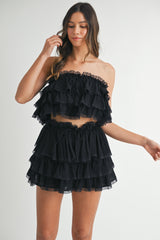 XARA RUFFLE TOP AND SKIRT INSIDE SHORTS