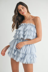XARA RUFFLE TOP AND SKIRT INSIDE SHORTS