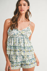 JORDYN FLORAL PRINT PEPLUM TOP AND SHORTS SET