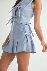 ZOE TIE FRONT VEST TOP AND MINI SKIRT SET