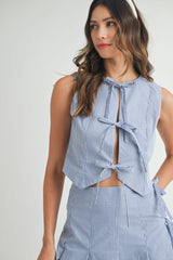 ZOE TIE FRONT VEST TOP AND MINI SKIRT SET