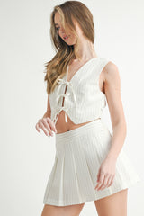 ASTOR TIE FRONT VEST AND PLEATED MINI SKIRT SET
