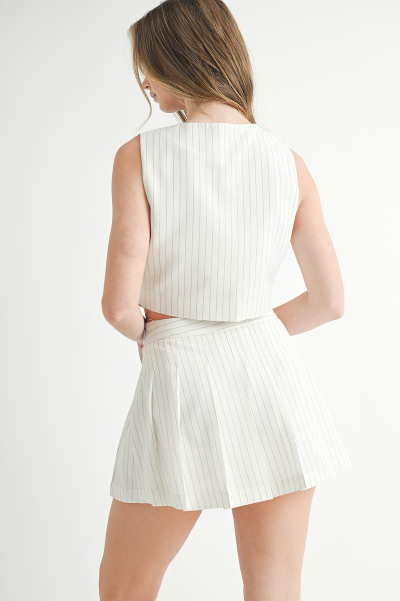 ASTOR TIE FRONT VEST AND PLEATED MINI SKIRT SET