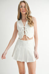 ASTOR TIE FRONT VEST AND PLEATED MINI SKIRT SET