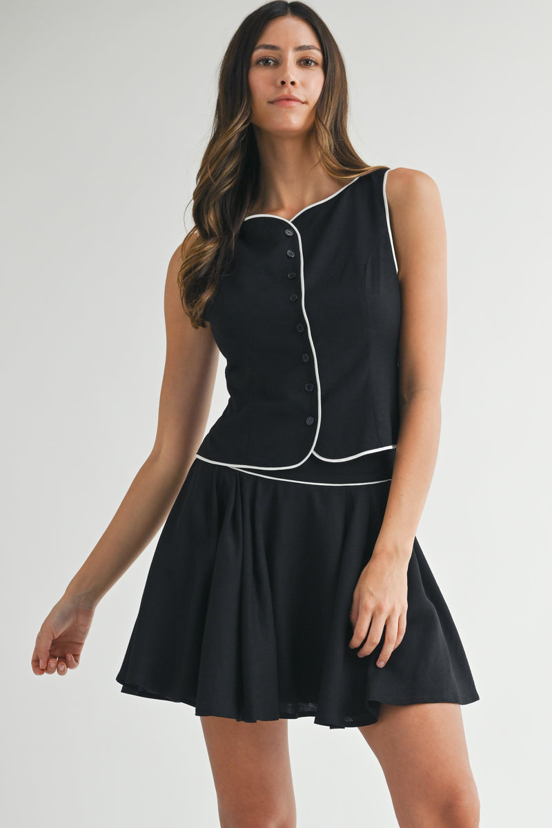 INDIE LINEN VEST WITH PIPING TRIM
