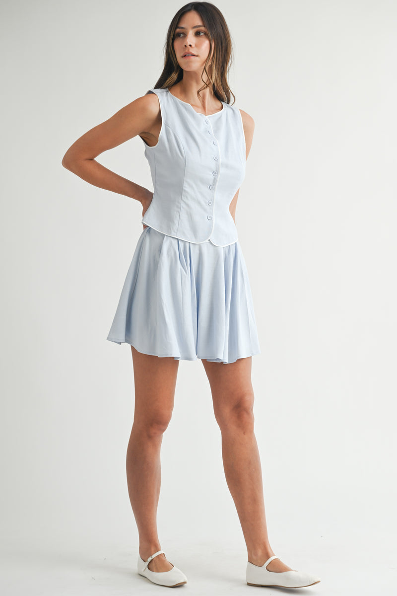 INDIE LINEN VEST WITH PIPING TRIM