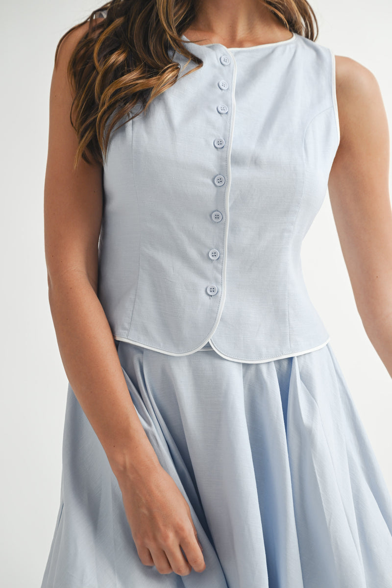 INDIE LINEN VEST WITH PIPING TRIM