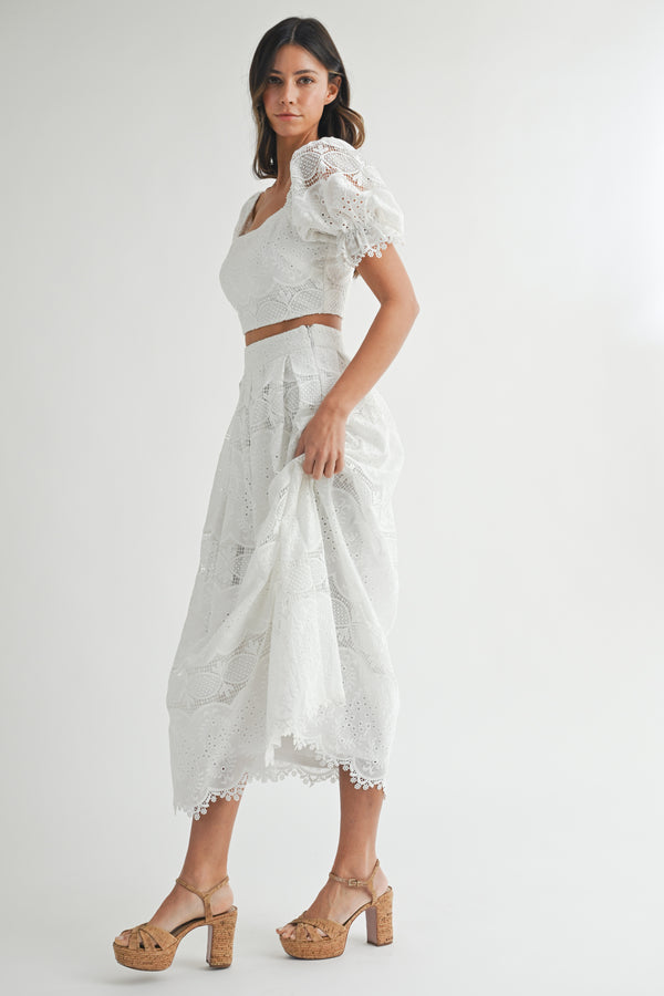FAIRVIEW EYELET LACE CROP MIDI SKIRT SET