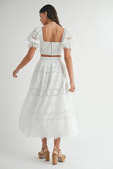 FAIRVIEW EYELET LACE CROP MIDI SKIRT SET
