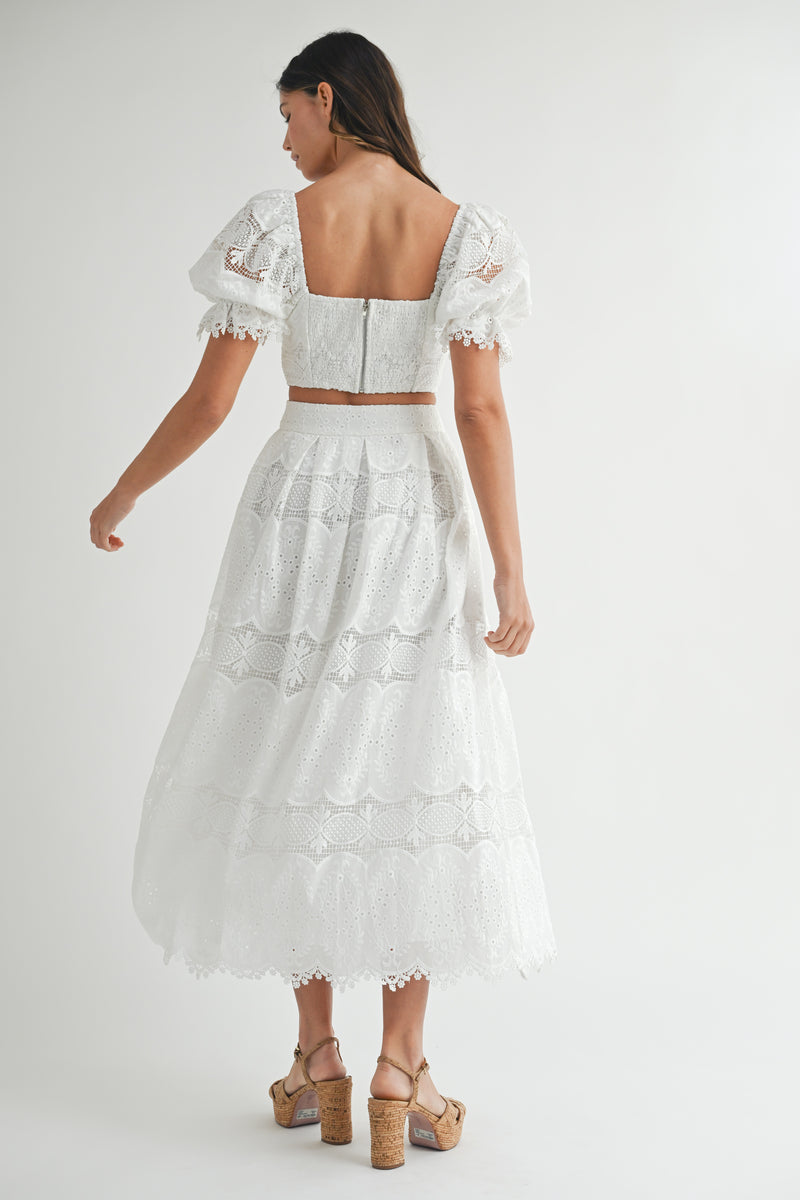 FAIRVIEW EYELET LACE CROP MIDI SKIRT SET