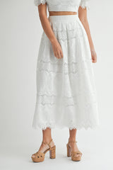 FAIRVIEW EYELET LACE CROP MIDI SKIRT SET