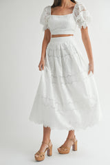 FAIRVIEW EYELET LACE CROP MIDI SKIRT SET