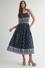 ELIZA EMBROIDERED CROP TOP AND MIDI SKIRT SET