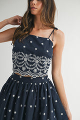 ELIZA EMBROIDERED CROP TOP AND MIDI SKIRT SET
