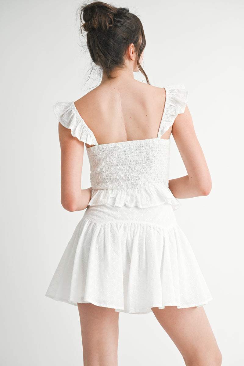 RHIANNE EYELET FLUTTER TOP AND SKIRT SET