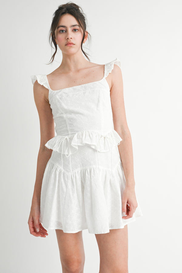 RHIANNE EYELET FLUTTER TOP AND SKIRT SET