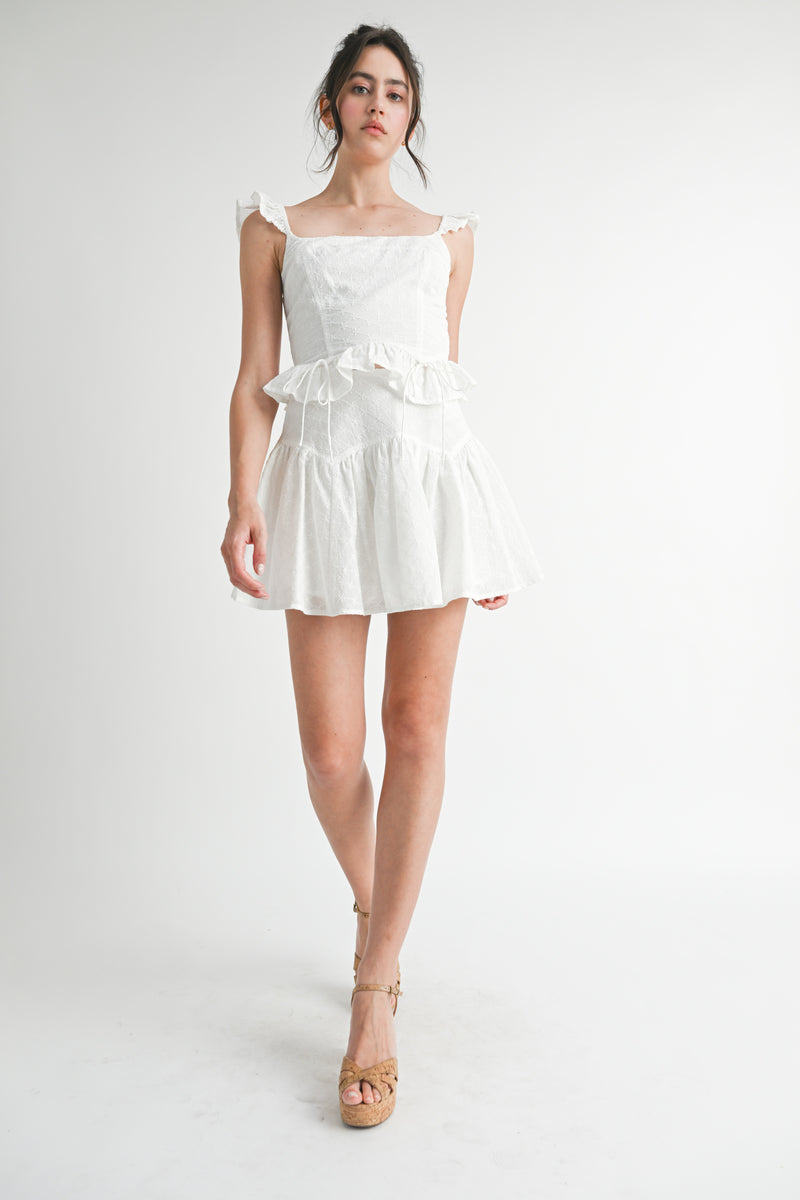 RHIANNE EYELET FLUTTER TOP AND SKIRT SET