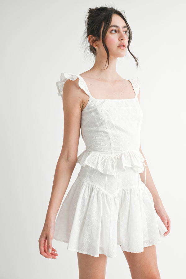 RHIANNE EYELET FLUTTER TOP AND SKIRT SET