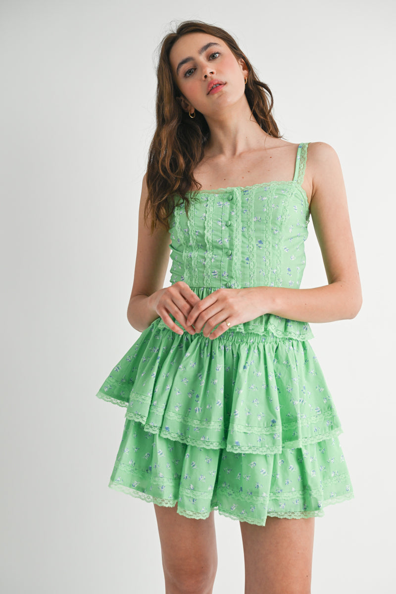 BELEN LACE TRIM PEPLUM TOP AND SKIRT SET