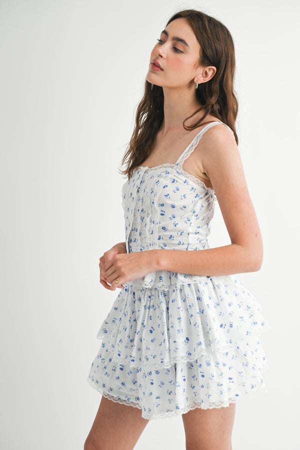 BELEN LACE TRIM PEPLUM TOP AND SKIRT SET