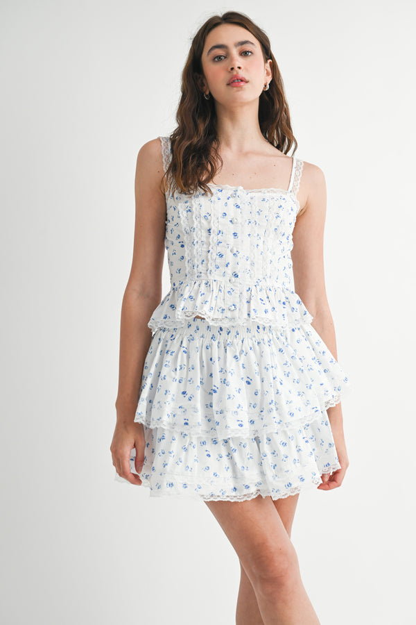 BELEN LACE TRIM PEPLUM TOP AND SKIRT SET