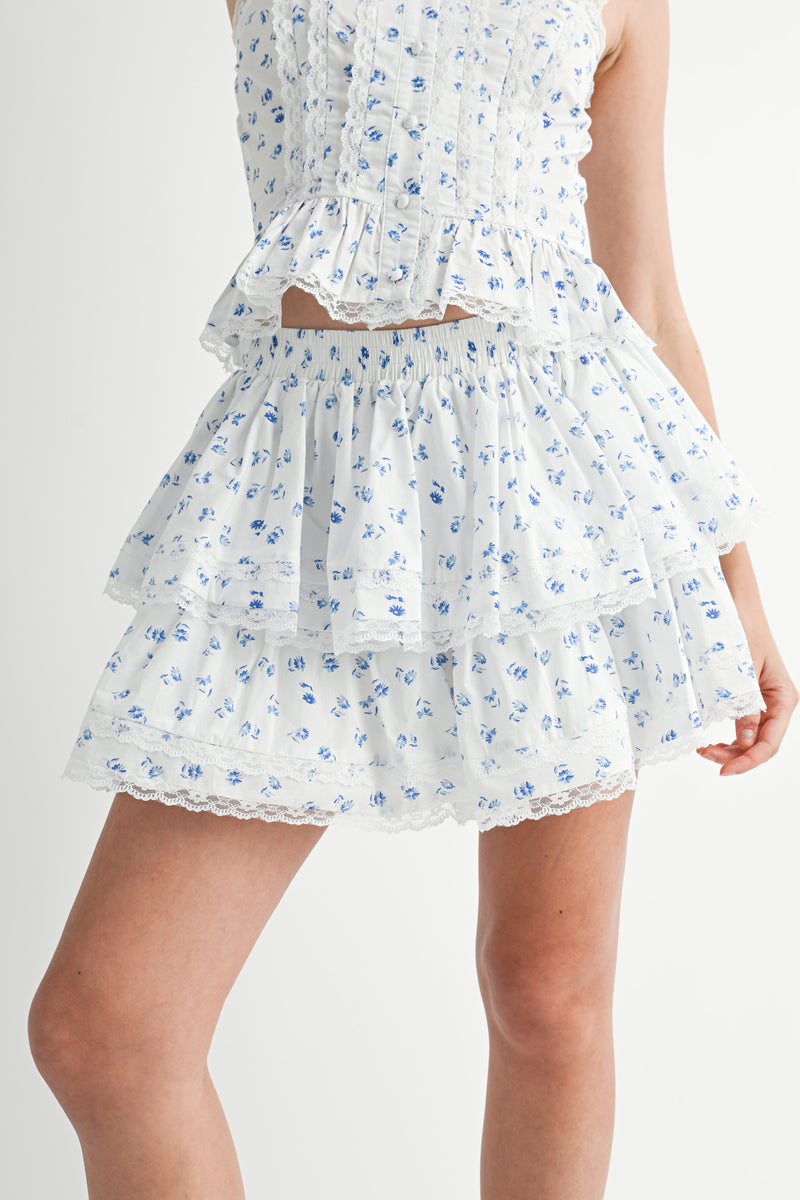BELEN LACE TRIM PEPLUM TOP AND SKIRT SET