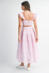 LAETICIA EYELET RUFFLE SLEEVE TOP AND SKIRT SET