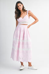 LAETICIA EYELET RUFFLE SLEEVE TOP AND SKIRT SET