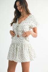 CARLY PUFF SLEEVE TIED TOP AND MINI SKIRT SET