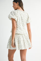 CARLY PUFF SLEEVE TIED TOP AND MINI SKIRT SET