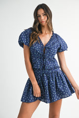 CARLY PUFF SLEEVE TIED TOP AND MINI SKIRT SET