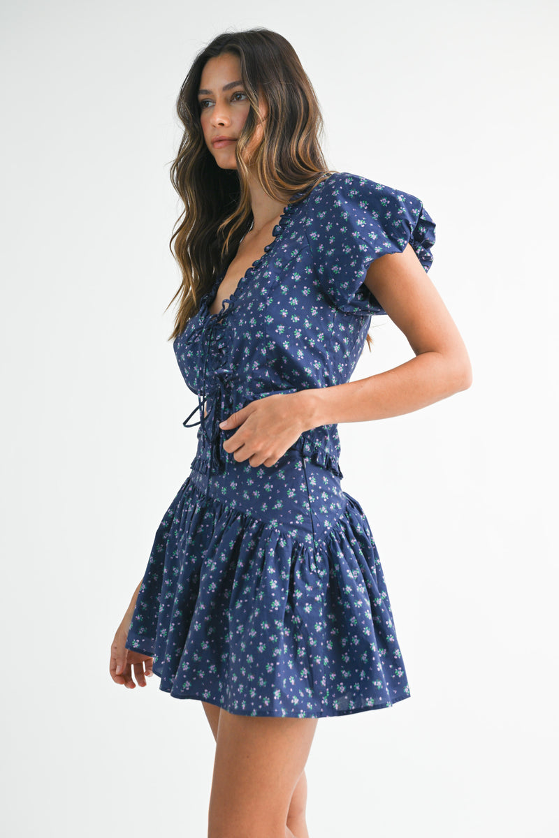 CARLY PUFF SLEEVE TIED TOP AND MINI SKIRT SET