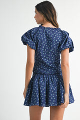 CARLY PUFF SLEEVE TIED TOP AND MINI SKIRT SET