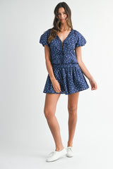 CARLY PUFF SLEEVE TIED TOP AND MINI SKIRT SET